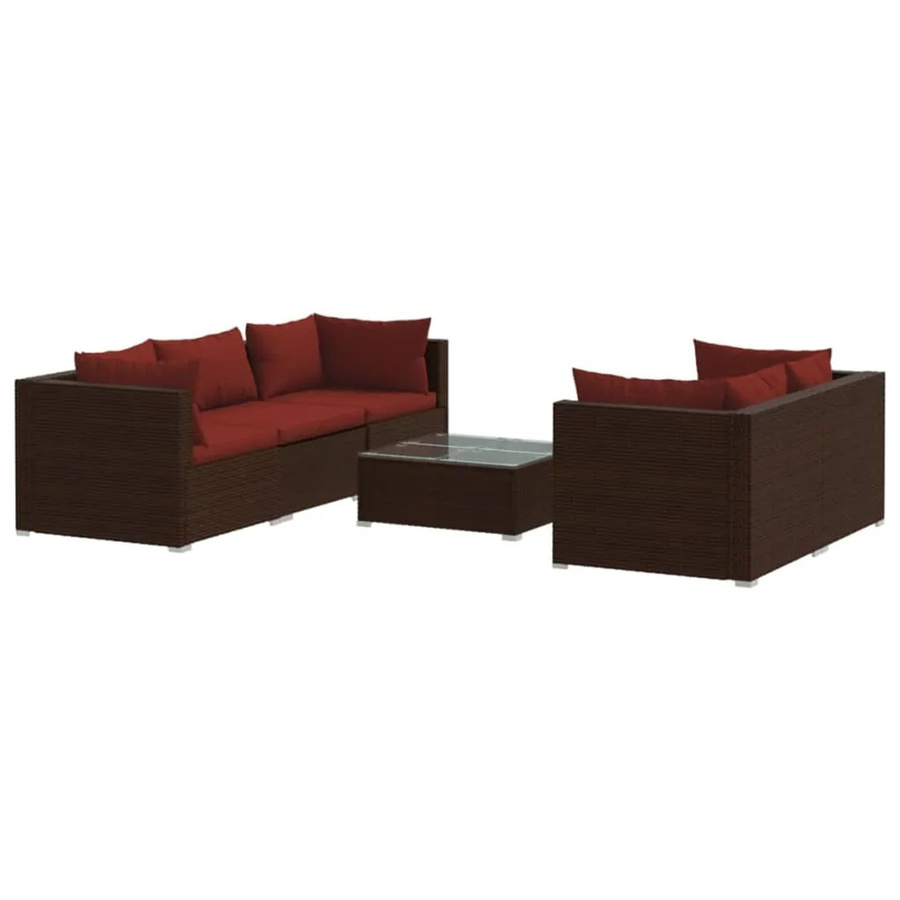 vidaXL 6-tlg. Garten-Lounge-Set aus Poly Rattan in Braun mit Auflagen und Couchtisch - Bild 2