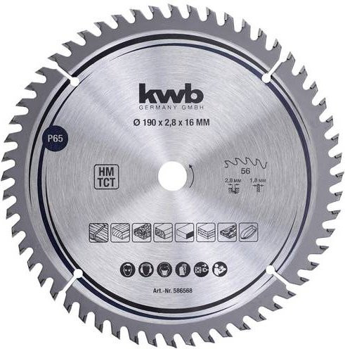 Kwb Kreissägeblatt für Holz und Kunststoff, Carbide Tipped, Silber, Durchmesser: 190 mm, Bohrung: 16 mm - Bild 1