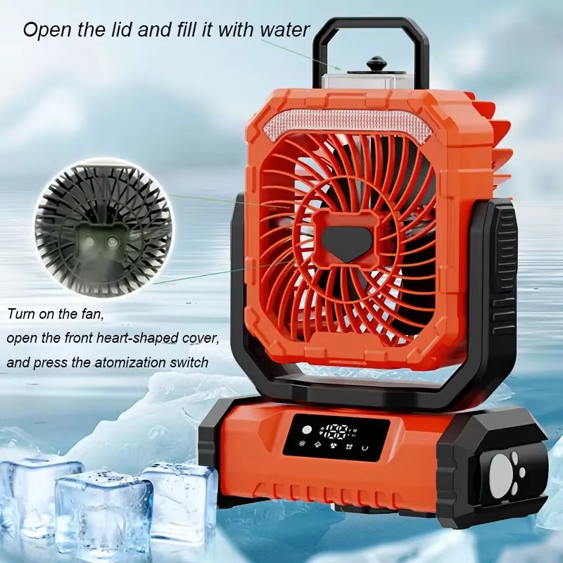 DUTRIEUX Campingventilator mit Fernbedienung, 5 Geschwindigkeitsstufen, LED-Licht und Haken in Blau oder Orange - Bild 4