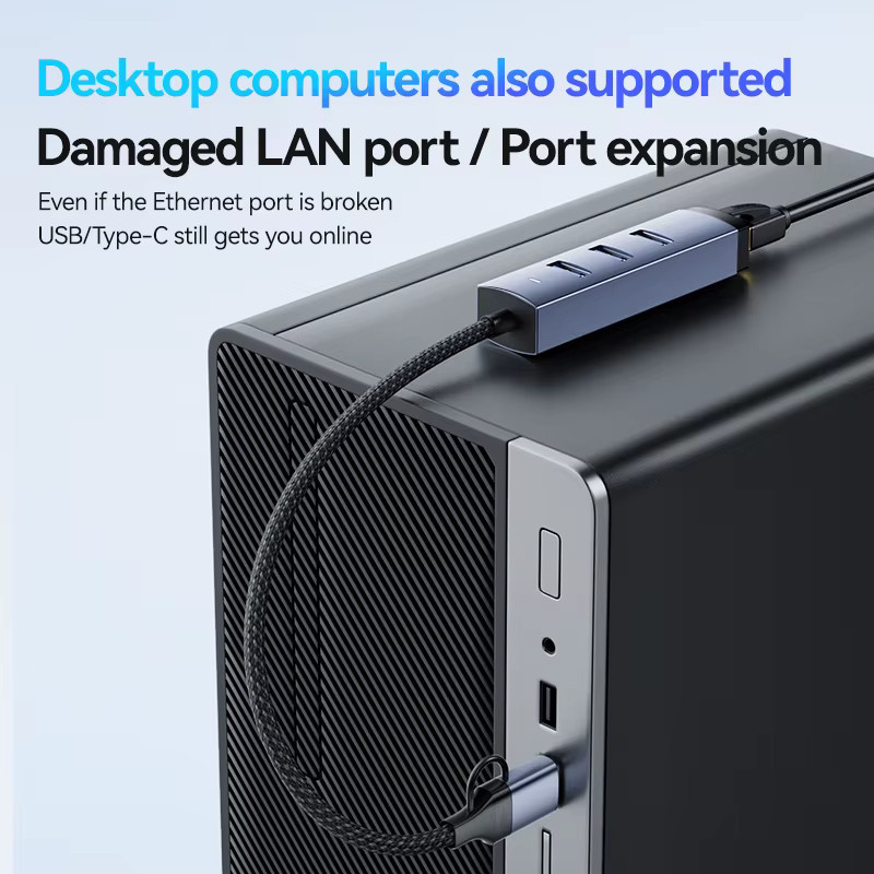 FDBRO 3-Port USB 3.0 Hub Dockingstation mit USB-C und 1000Mbps Gigabit Ethernet LAN-Adapter RJ45 Netzwerkkarte für PC - Bild 6