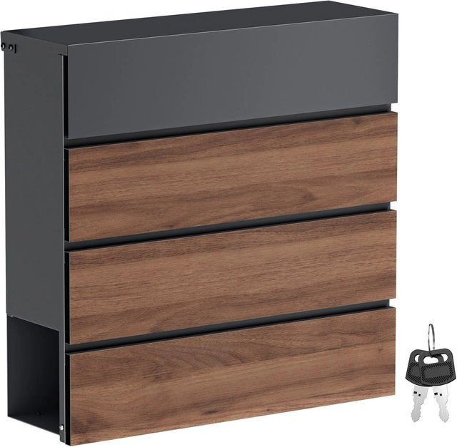 Briefkasten Toboli V63 in Anthrazit mit Zeitungsfach und Soft-Close-Funktion aus Stahl, H x B x T: 37 x 41 x 13 cm - Bild 1
