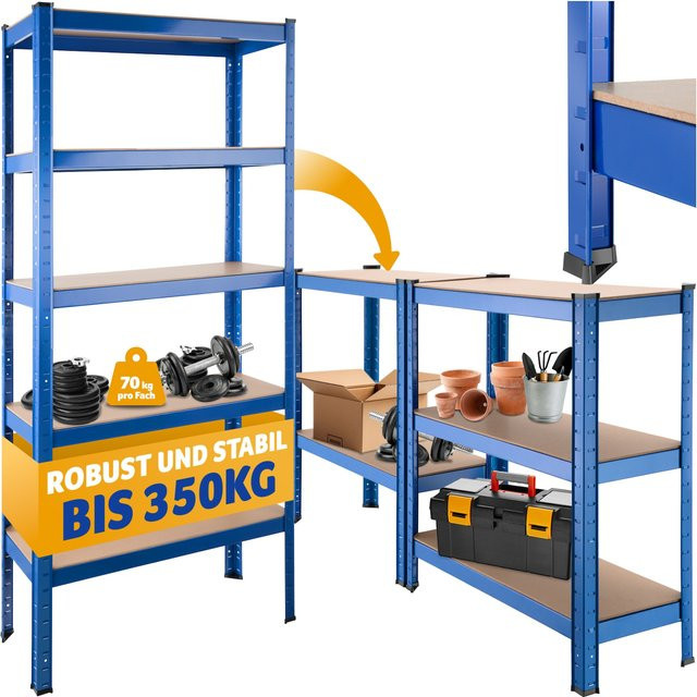 tectake Schwerlastregal mit 5 verstellbaren Böden in Blau, B/T/H: 75,5 x 30,5 x 172 cm - Bild 1