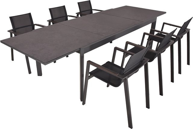 Garden Pleasure Gartenmöbel-Set Nerea/Sophia 7-teilig in Anthrazit mit ausziehbarer Glastischplatte und Aluminiumgestell - Bild 1