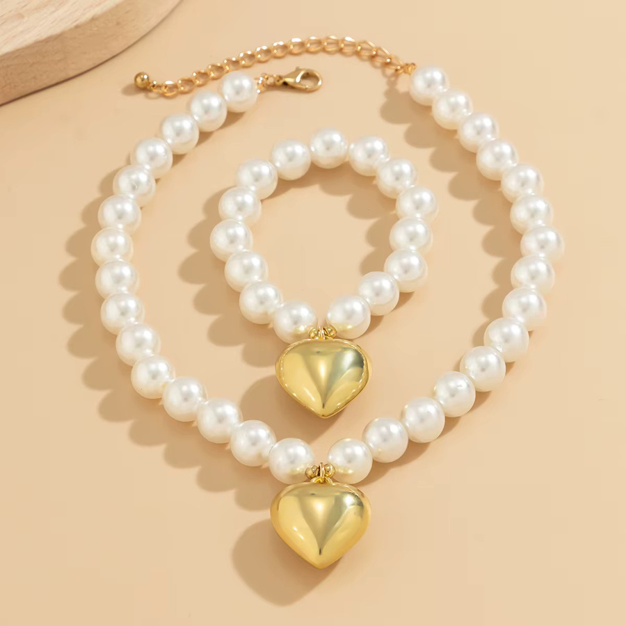 Kunjoe Halskette und Armband, Perle, Herz Anhänger, Gold, Damen - Bild 2