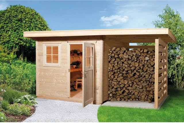 WEKA Gartenhaus 170 Gr. 1 aus Holz mit Flachdach und Vordach in Beige, B/H/T: 430 x 226 x 210 cm - Bild 1
