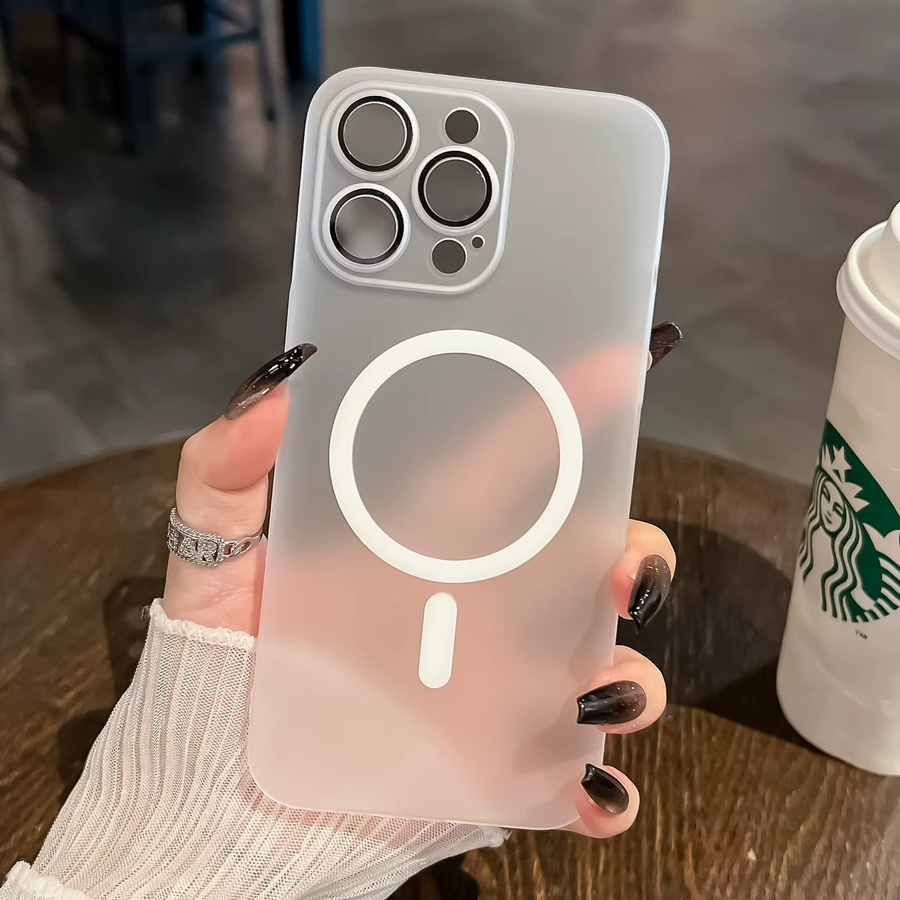 Ultradünne PC-Schutzhülle für Apple iPhone 11 bis 15 Pro Max mit MagSafe-Objektivschutz und kabelloser Ladefunktion, matt und durchscheinend, Farbe: Grau - Bild 2