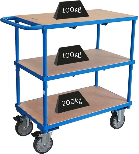 PROREGAL Profi Tischwagen Transportwagen mit 3 Etagen in Lichtblau, Traglast 400kg, H x B x T: 99 x 98 x 50 cm - Bild 1