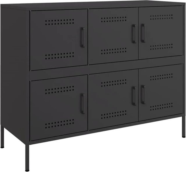 vidaXL Sideboard im Industrie-Stil aus kaltgewalztem Stahl, Schwarz matt, B/T/H: 100,5 x 39 x 79 cm - Bild 1