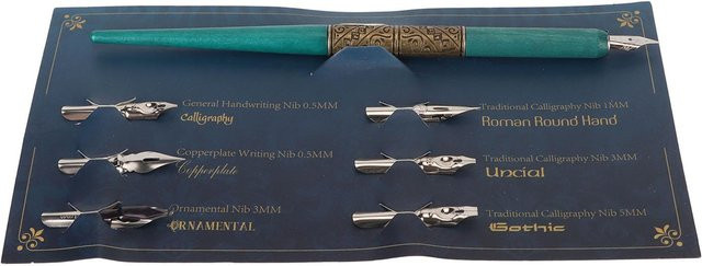 Igeteck Kalligraphie Federhalter aus Metall in Schwarz mit 6 austauschbaren Federn für flüssiges Schreiben im Retro-Stil - Bild 1