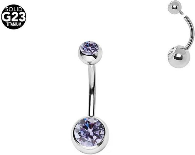 FashionFlair Bauchnabelpiercing Titan, Zirkonia, Doppelball-Diamant-Design, 1.6*14 mm, Unisex - Bild 1