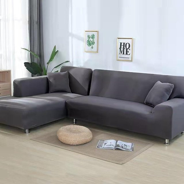 Einfarbiger Stretch-Sofabezug aus Milchseide für 1-Sitzer, Grau, Breite: 90-140 cm - Bild 1