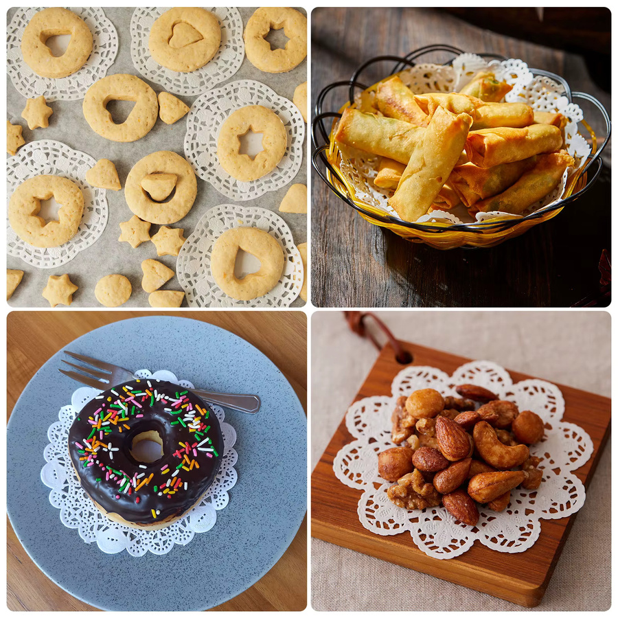 UXCELL Runde Spitzen-Papier-Doilies aus Einweg-Papier in Weiß und Gold zur Dekoration von Kuchen und Desserts - Bild 3