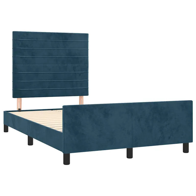 vidaXL Bettgestell mit Kopfteil aus Samt in Dunkelblau, B/T/H: 120 x 200 x 118 cm - Bild 2