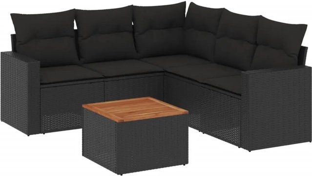 vidaXL 6-tlg Garten-Sofagarnitur in L-Form aus schwarzem Poly-Rattan mit Kissen und pulverbeschichtetem Stahlgestell - Bild 1
