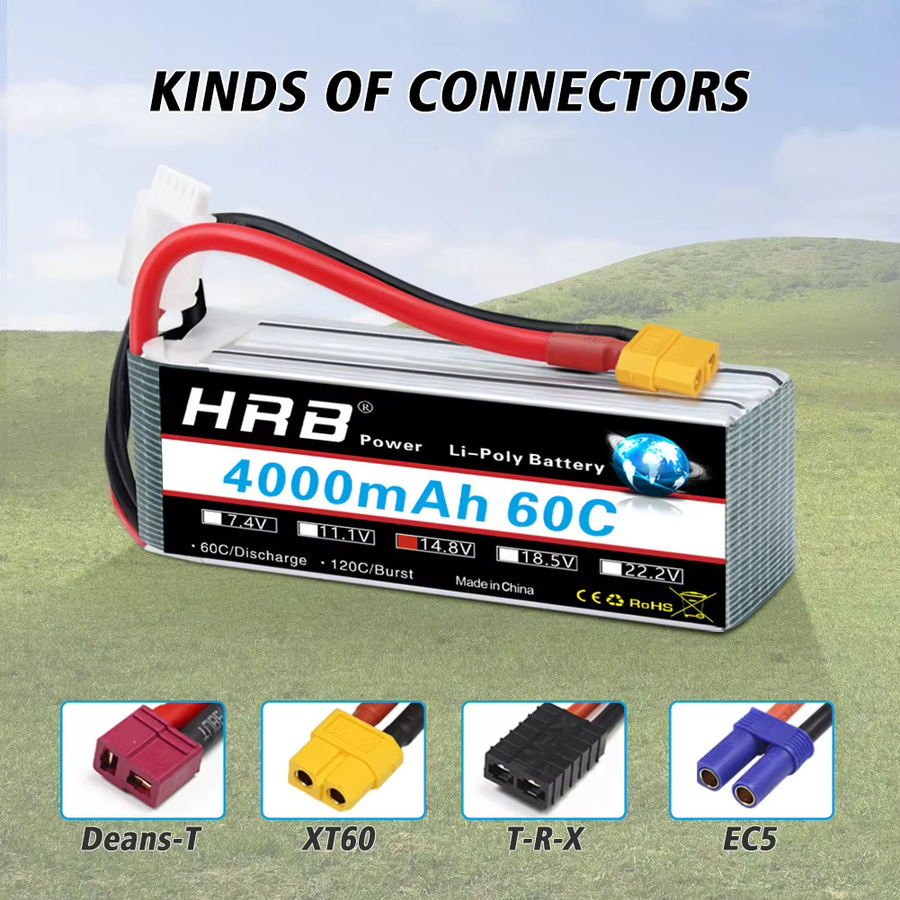 HRB 4S LiPo Akku 14,8 V 4000 mAh 60C mit XT60 Stecker für RC Auto Lkw Flugzeug Drohne und Boot - Bild 3