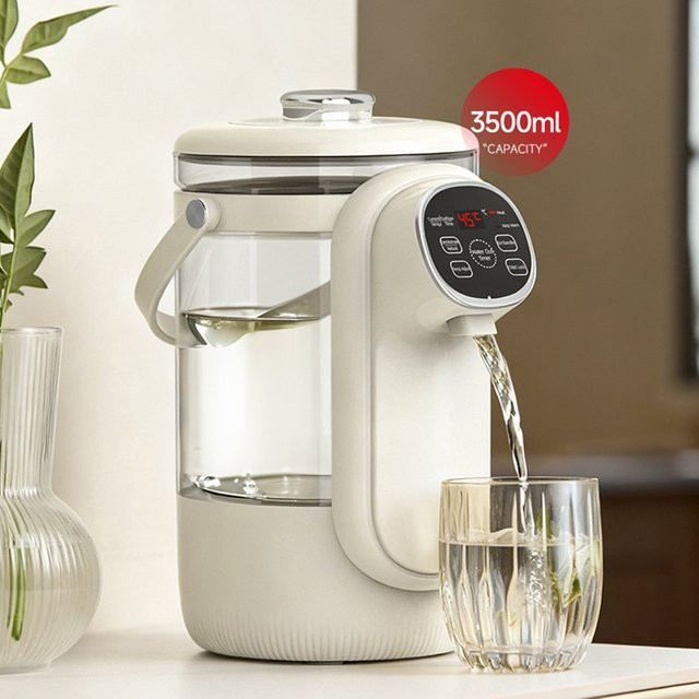 Multifunktionaler elektrischer Wasserkocher aus Glas mit 3,5 l Fassungsvermögen, 12-stufiger Temperaturregelung und automatischer Warmhaltefunktion in Beige oder Weiß - Bild 1