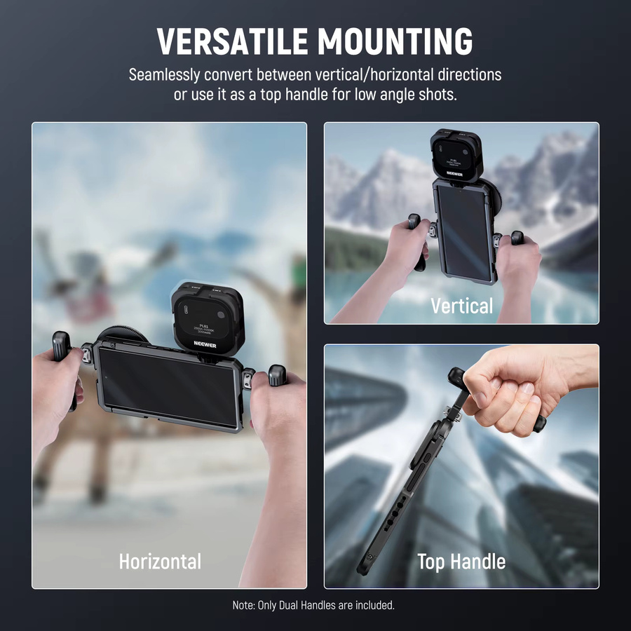 NEEWER 2er-Pack drehbare Seitengriffe und Obergriffe für Smartphone-Video-Rigs aus Aluminium in Schwarz mit 1/4-Zoll-Schrauben - Bild 3