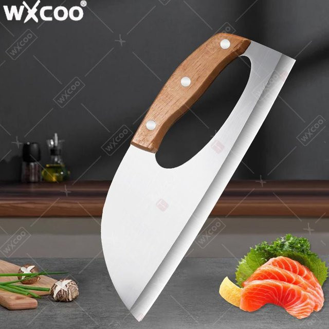 WXCOO Fleischbeil Küchenchef aus Edelstahl in Silber mit Holzgriff zum Schneiden von Fleisch und Gemüse - Bild 1