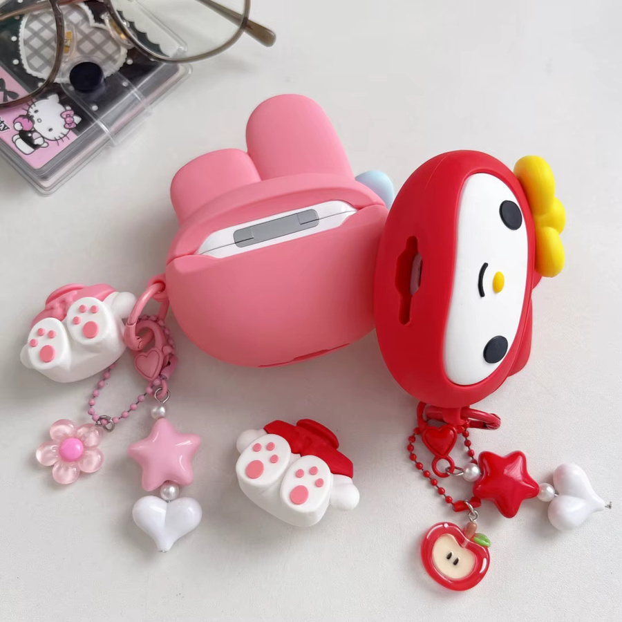 Süße Cartoon-Silikonhülle für Apple AirPods 4 Pro 2 Pro 3 in Rot mit Anhänger - Bild 2