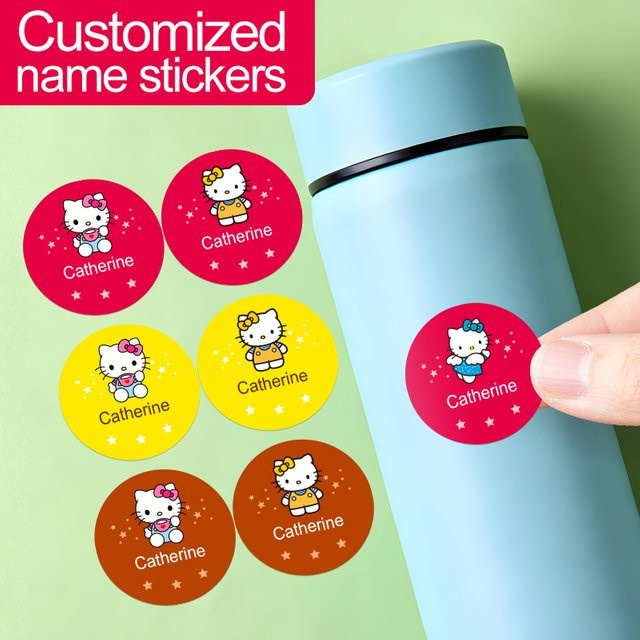 Personalisierte Sanrio Hello Kitty Namensaufkleber in Multicolour, individuelle Cartoon-Etiketten aus Papier für vielseitige Anwendungen - Bild 1