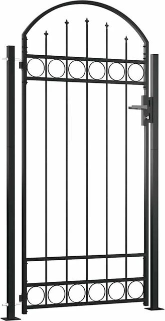 vidaXL Zauntor mit gewölbter Spitze und 2 Pfosten aus pulverbeschichtetem Stahl, Schwarz, B: 105 cm, H: 204 cm - Bild 1