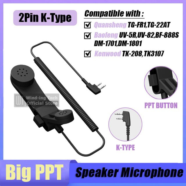Baofeng Zwei-Wege-Lautsprechermikrofon mit 2-Pin-K-Typ-Anschluss für Walkie-Talkies, Schwarz - Bild 1