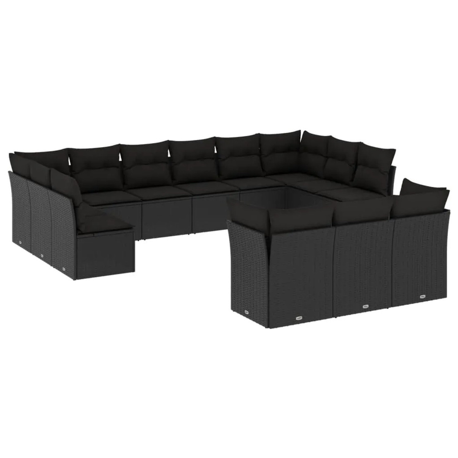 vidaXL 13-tlg. Garten-Sofagarnitur in U-Form aus Polyrattan mit Kissen in Schwarz - Bild 2