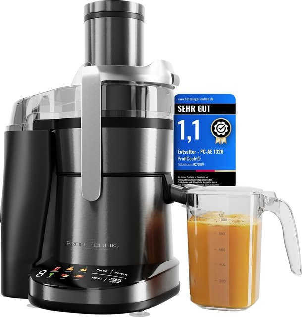 PROFICOOK PC-AE 1326 Entsafter Dark Inox mit 1000 Watt, Edelstahl-Einfüllschacht 8,5 cm, 1 Liter Saftbehälter und digitalem Touch-Display - Bild 2