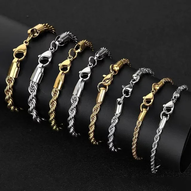 MODA SIMPLE Armband Edelstahl, Gold, Twisted Seil Kette, Unisex - Bild 1