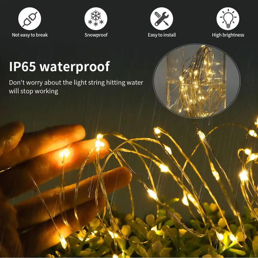 AIMENGTE LED-Lichterkette mit monokristallinem Silizium-Solarpanel und 8 Lichtmodi für Festival, Weihnachten und Party-Dekoration - Bild 2