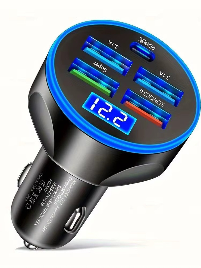 5-Port Auto-Telefonladegerät mit PD 35W und QC 3.0 Schnellladung, USB-C Adapter mit Digitalanzeige, Schwarz - Bild 7