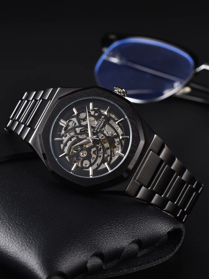 LONGLUX Armbanduhr Automatik, Edelstahl, Schwarz, Herren - Bild 4