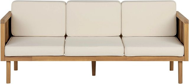 Beliani Gartensofa aus Akazienholz in Beige mit Polsterung, B/T/H: 179 x 65 x 76 cm - Bild 1