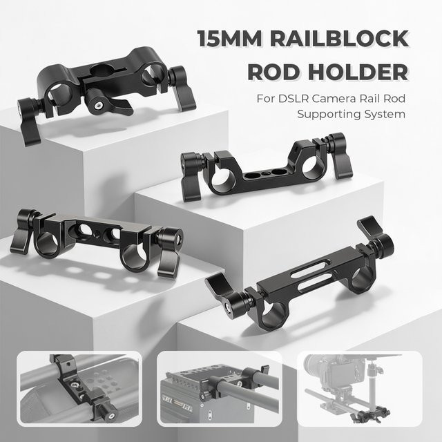 CAMVATE 15 mm Schienenblock-Stangenhalter in Schwarz mit 1/4 Zoll Montagepunkten für DSLR-Kamera-Rigs - Bild 1