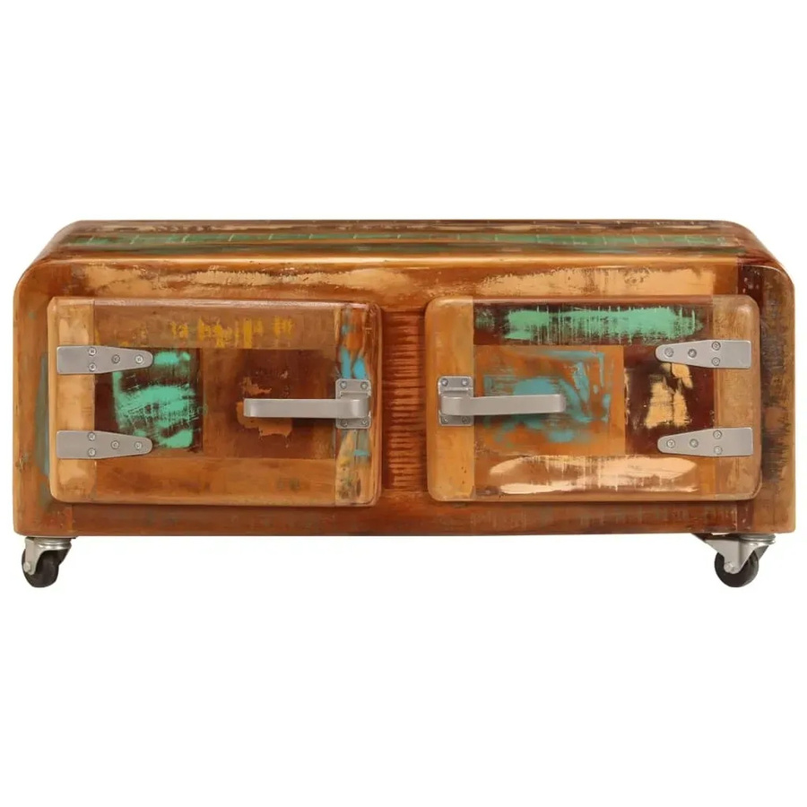 vidaXL Couchtisch aus Massivholz im Industrial Design, Farbe Braun/Mehrfarbig, B/T/H: 85 x 55 x 40 cm - Bild 2