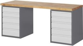 STIER Werkbank Premium in Grau mit 10 Schubladen, B/T/H: 200 x 70 x 89 cm - Bild 1