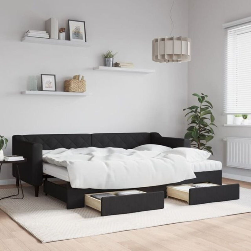 Ausziehbares Funktionsbett vidaxl in Schwarz mit Schubladen aus Stoff und Metall, B/T/H: 80 x 200 cm - Bild 1