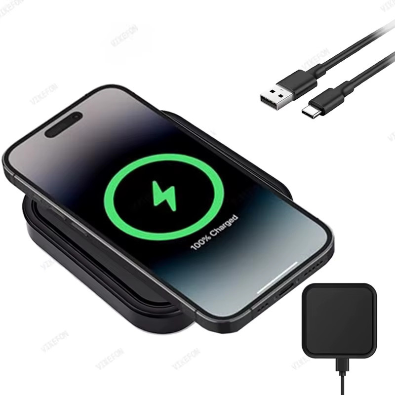 VIKEFON Tragbares kabelloses Ladegerät Stad mit Kühlloch in Schwarz für iPhone, Samsung und Xiaomi Schnellladestation Pad - Bild 4