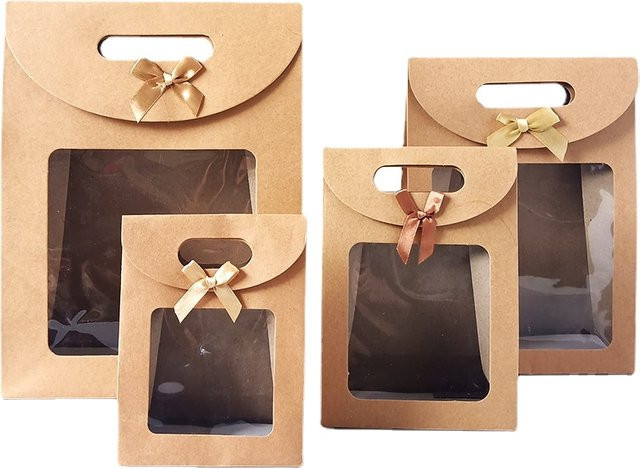 NASIQUE Kraftpapier Tragetaschen mit Sichtfenster und Schleife in Braun für Hochzeiten, Geburtstage und Partys - Bild 1