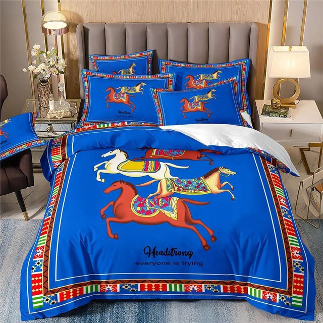 Binchi Fitness Luxus-Bettwäsche-Set mit 3D-Tierprint in Blau, Polyester-Bettbezug und Kissenbezüge, B/H: 260 x 220 cm - Bild 1