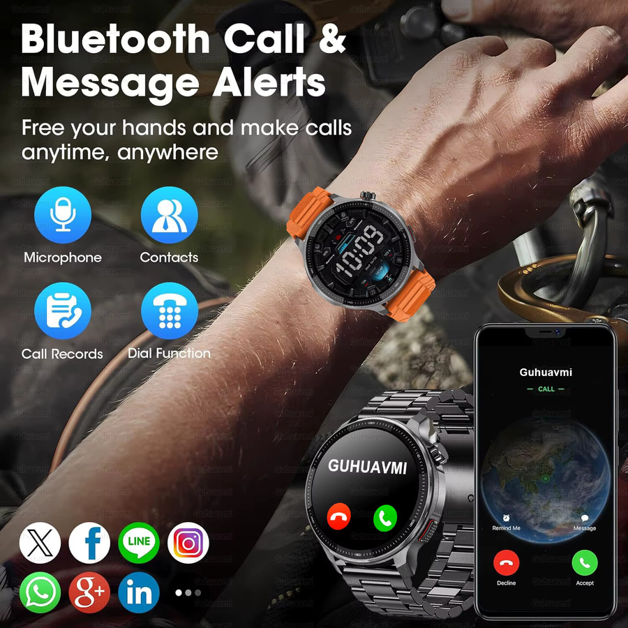 GUHUAVMI Smartwatch, Herren, GPS, Silikon, Orange, Black - Bild 3
