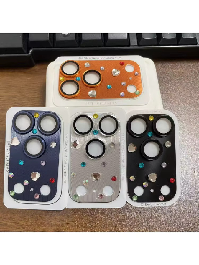 Handgemachte Strass DIY Kamera Objektiv Abdeckung für iPhone 17 Pro Max mit HD Glas und Legierung Ring in Orange - Bild 4