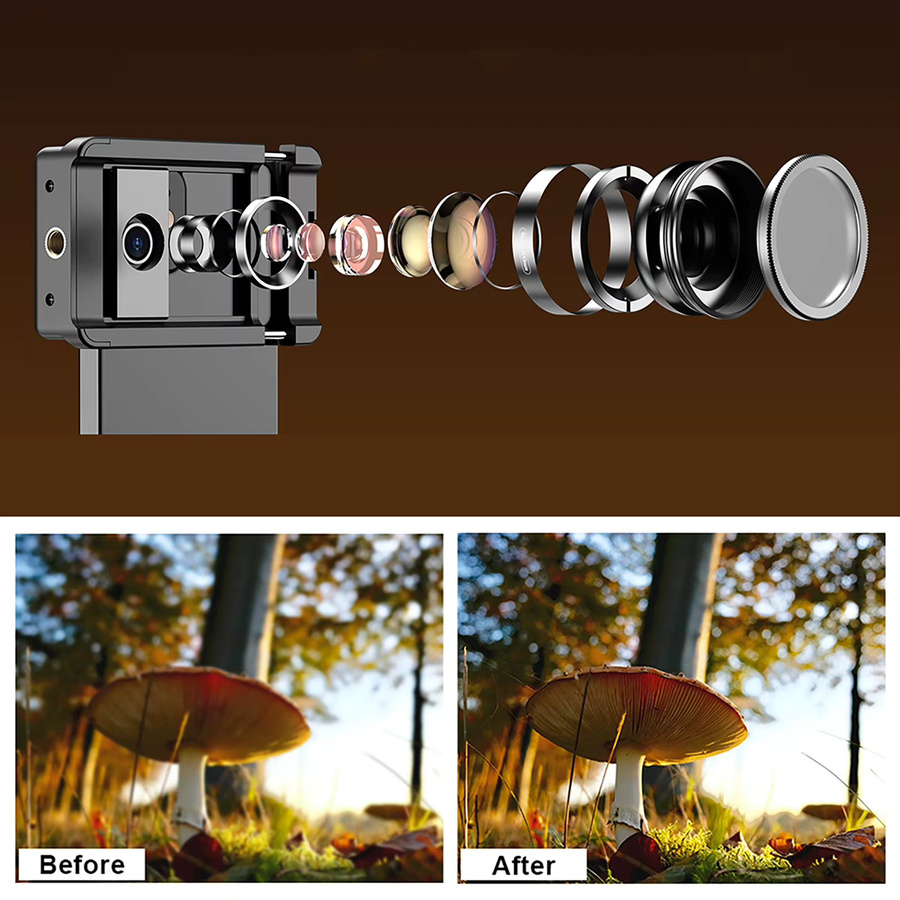 APEXEL Handy Makro-Objektiv 10X mit CPL-Filter-Set, Universeller Telefonclip und Aufbewahrungsbox, Schwarz - Bild 3