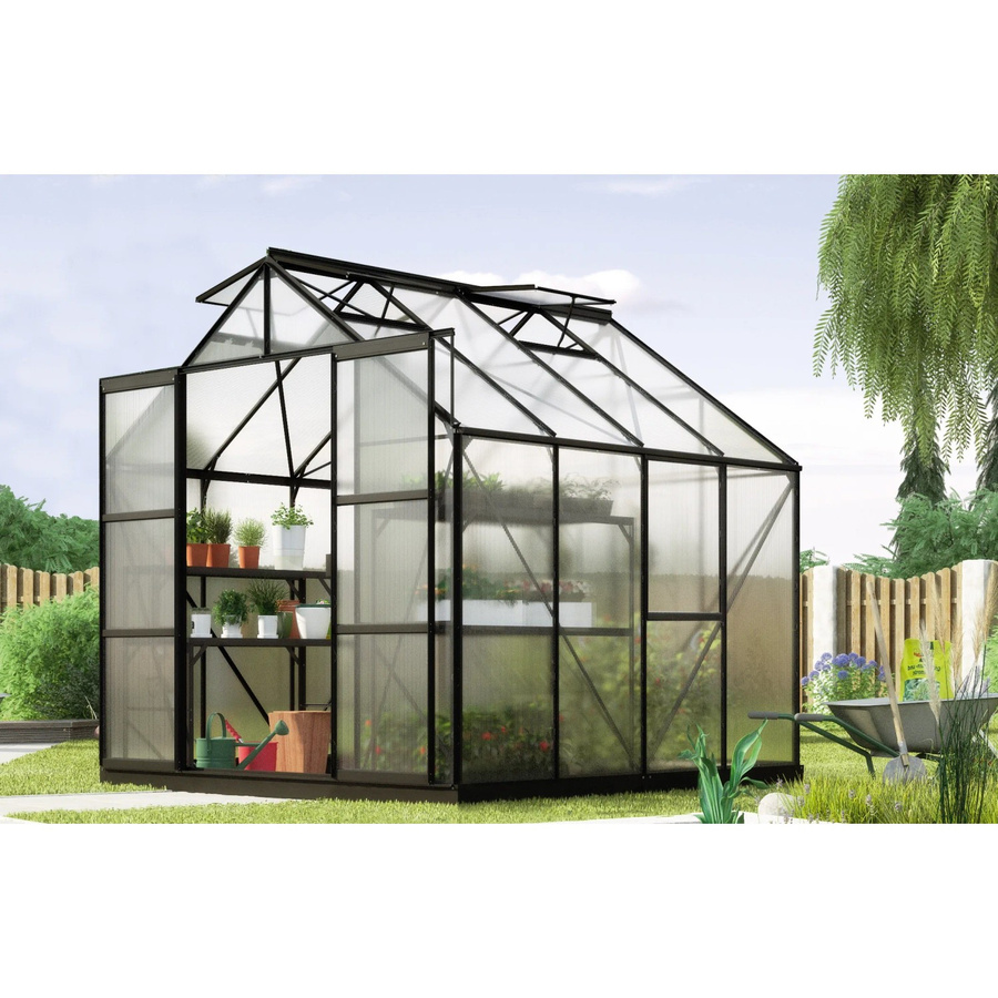 Vitavia Gewächshaus Jupiter 6700 HKP mit Vorzugsset in Schwarz aus Aluminium und Polycarbonat mit Doppelschiebetür, Dachfenstern und Seitenfenster - Bild 2
