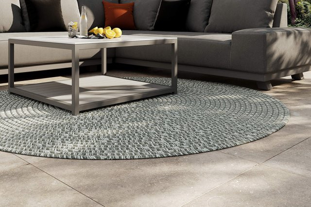 OUTFLEXX Harmony Outdoor Teppich Aluminium-White aus recyceltem PET-Garn, rund, Durchmesser: 200 cm - Bild 1