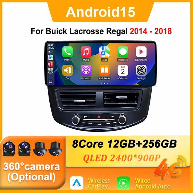 Ultradünner CarPlay Android 15 Multimedia Player für Buick Lacrosse Regal 2014–2018 mit 12,3 Zoll Display, WIFI und Bluetooth in Schwarz - Bild 1