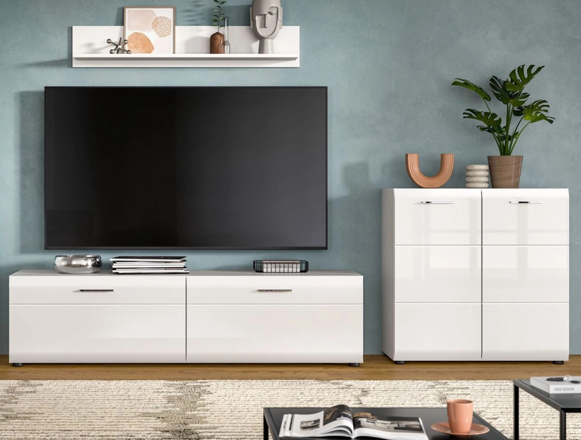 Wohnwand Inn.Furn in Weiß Hochglanz mit Schrankelementen, Breite: 255 cm, Höhe: 160 cm - Bild 1