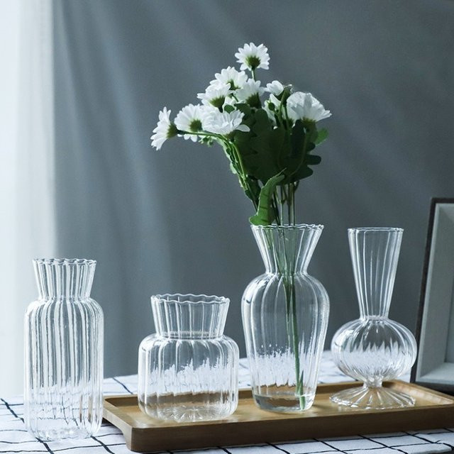 Transparente Hydrokultur-Vase aus Glas im nordischen Design mit Streifenmuster, rund, für dein Pflanzenarrangement - Bild 1