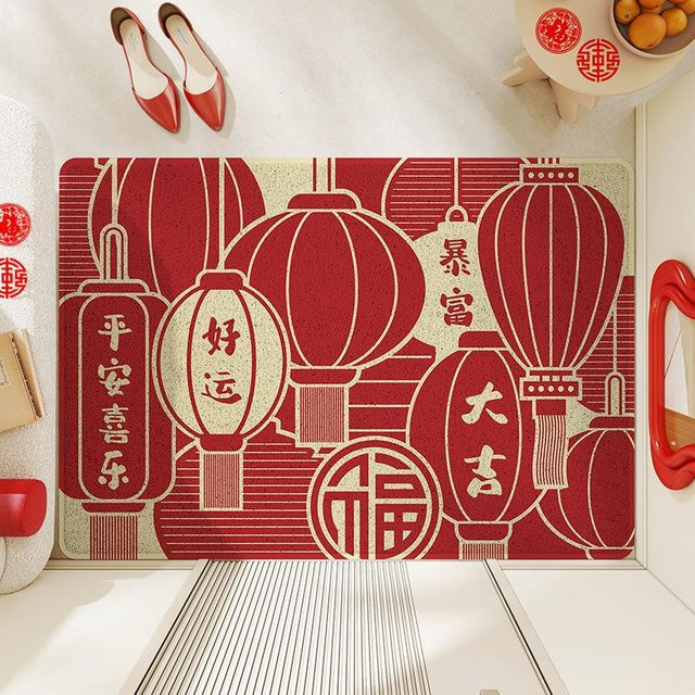 Schmutzabweisende Fußmatte im orientalischen Stil aus PVC und Polyester, Farbe: Rot, B/B: 60 x 90 cm - Bild 1
