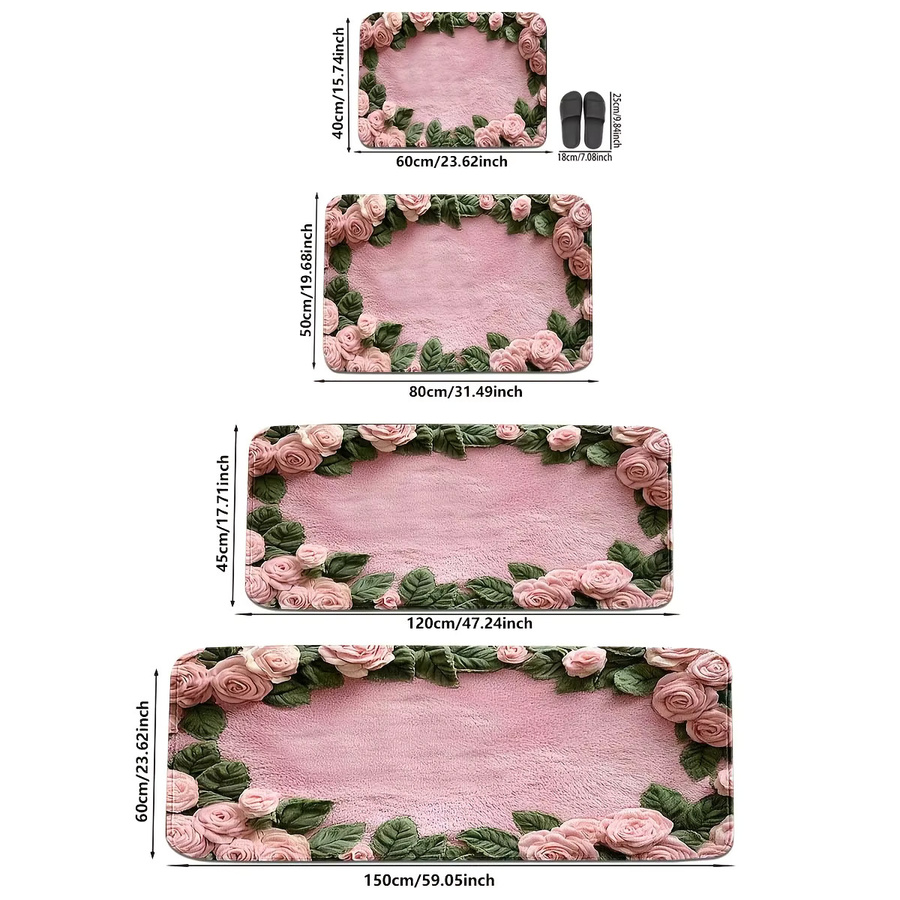 VIKAMA Teppich mit rosa Rosenmuster, rutschfest und wasserabsorbierend, B/T: 60 x 40 cm - Bild 6